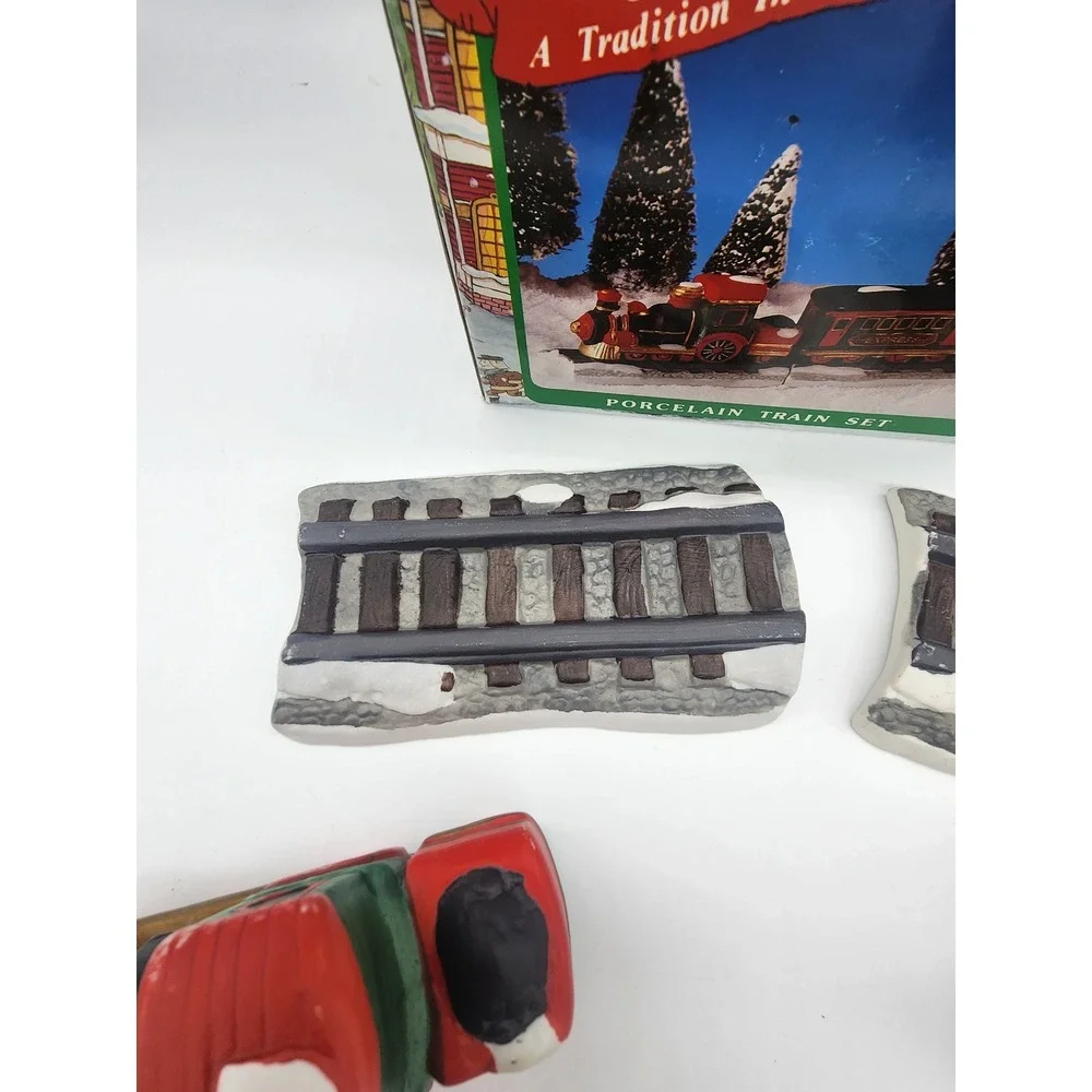 Dickens Winterville Porcelain Train Set Christmas Village Collectible 2 Piece